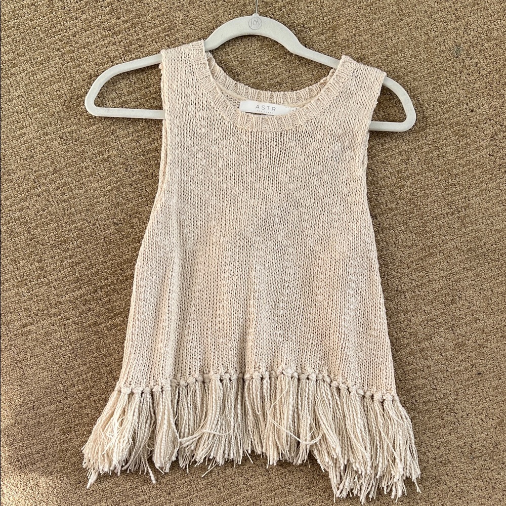 ASTR Beige Fringe Tank Top